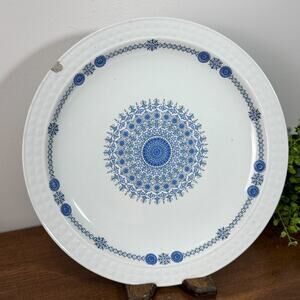 Vintage Pontesa Spain Ironstone Blue Geometric Dinner Plate 10" Rim Chip R79